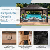 MELLCOM 12' x 16' Hardtop Gazebo, Galvanized Steel Metal Double Roof Aluminum Gazebo with Curtains and Netting, Brown Permanent Pavilion Gazebo with Frame for Patios, Gardens, Lawns MELLCOM