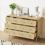 Wananlanen Rattan 6 Drawer Dresser for Bedroom, Wood Boho Double Chest of Drawers with Storage and Gold Handle, Modern Natural Rattan Dresser for Living Room, Kids Bedroom, Hallway, Entryway Wananlanen
