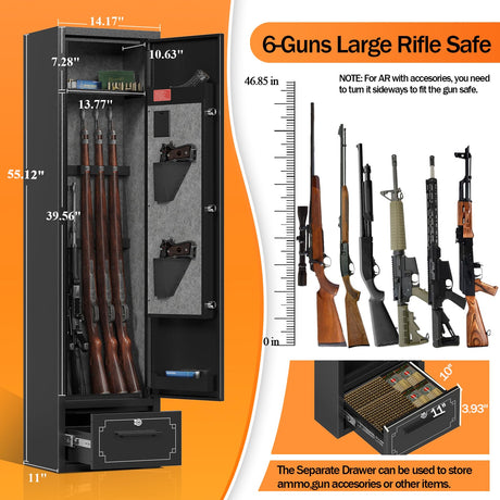 SAPITAL 6 Gun Safe,Gun Safes for Home Rifle and Pistols,Gun Cabinet,Rifle Safe,Gun Cabinet for Rifles and Shotguns,Gun Safes & Cabinets with Drawer and Removable Shelf (6 Gun Safe - Digital) SAPITAL