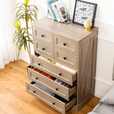 spanspace 7 Drawers Tall Dressers for Bedroom, 44" Wood Chest of Drawers with Metal Handle, Farmhouse Dresser for Living Room, Hallway spanspace