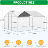 Raysfung Large Metal Chicken Coop, Walk-in Chicken Run Pen with Waterproof Cover, Spire Roof Poultry Cage for Outdoor, Backyard, Farm(9.7'Wx12.99'Lx6.4'H) Raysfung