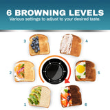 Elite Gourmet ECT4829B# Long Slot 4 Slice Toaster, Reheat 6 Toast Settings, Defrost, Cancel Functions, Built-in Warming Rack, Extra Wide Slots for Bagels Waffles, Black Elite Gourmet