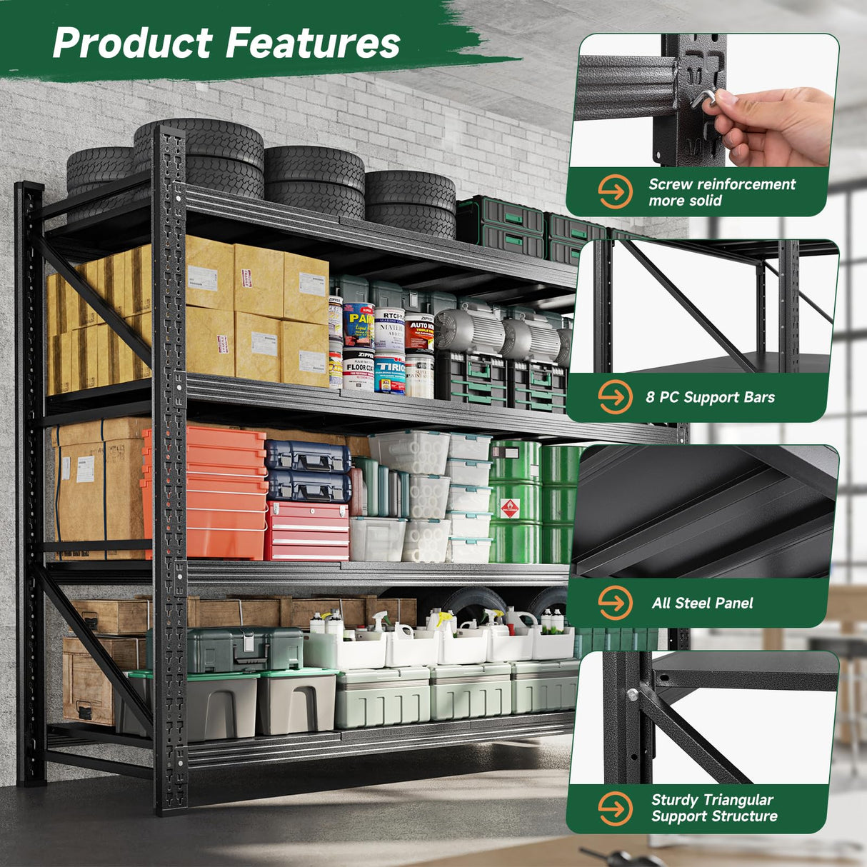 Letaya 71.3" W Metal Storage Shelves,5000LBS Heavy Duty Garage Shelving Units, 4 Tier Adjustable Utility Rack Shelf,Large Industrial Shelves,for Shop,Warehouse,Basement (71.3" W x 24" D x 70" H) Letaya