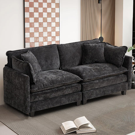 SoarFlash 71.6" Chenille Sectional Sofa, Comfy Modular Loveseat Sofa, Modern 2-Seat Couch Deep Seat Sofa Set for Living Room,Black SoarFlash