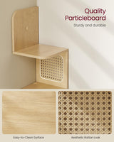 VASAGLE 5-Tier Corner Shelf, Wall Mounted Floating Shelf, Zigzag Corner Shelf Unit, PVC Rattan Sides, Space-Saving, for Kitchen, Living Room, Bedroom, Boho Style, Oak Beige ULLS582Y57 VASAGLE