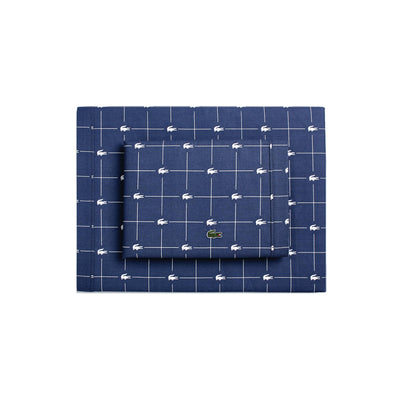 Lacoste 4-Piece Cotton Sheet Set, Slice, Vintage Indigo, Queen