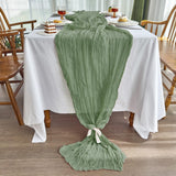 IVAPUPU 2 Pcs Cheesecloth Christmas Table Runner - 10ft Sage Green Boho Gauze Cheese Cloth Table Runners for Baby Shower Decoration Wedding Party Summer Garden Farmhouse IVAPUPU