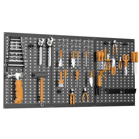 TORACK 3 PCS Metal Pegboard Panels for Garage Wall Utility Tools Storage Pegboard for Workbench, Modular Peg Board Tool Organizer Board Kit(Pack of 3, Black) TORACK