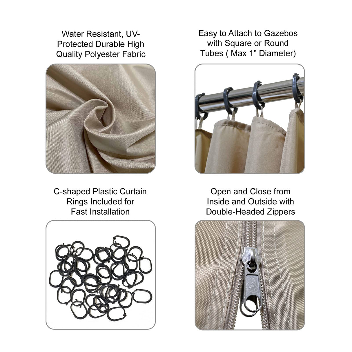 Westcharm Universal Gazebo Curtains 12' X 12' Replacement 4 Panels Privacy Curtain Set for Gazebo Outdoor (Gazebo Privacy Side Wall Set Only) Westcharm