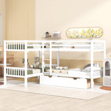 L-Shaped Quad Bunk Bed, Four Bunk Bed Twin Over Twin with Angle Ladder,Wooden Corner 4 Bed Bunk Bed Compatible with, Teens, Adults, No Box Spring Needed (Twin, Grey) Bedroom Bed Frame,(White,Quad Bu SDRNKA