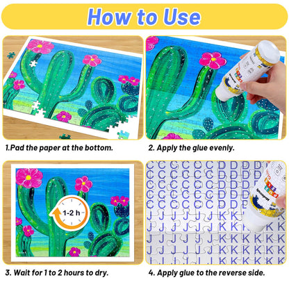 2 Pack 120ml Jigsaw Puzzle Glue with New Sponge Head, Suitable for 1000/3000/5000 Pieces of Paper and Wood Puzzle, Clear Water-Soluble Quick Dry Jigsaw Puzzle Glue, 240ml in Total