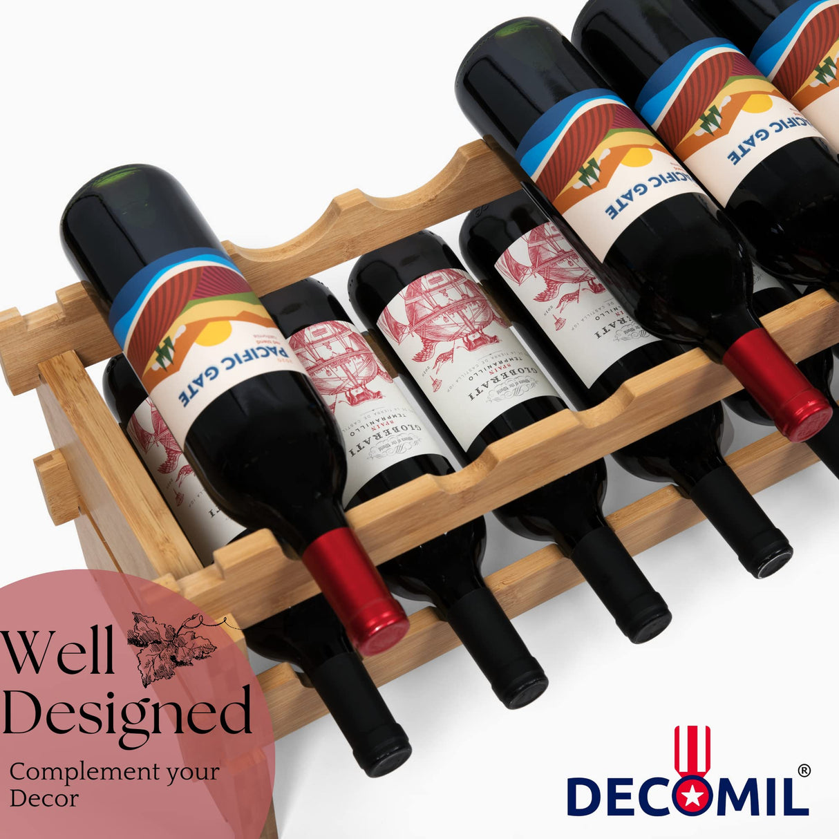 DECOMIL - 18 Bottle Wine Rack | Wine Rack Stand | Modular and Stackable | Wine Bottle Organizer for Countertop (9 Bottle) DECOMIL