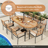 Tangkula 79-Inch Patio Dining Table, Indoor & Outdoor Dining Table w/Umbrella Hole, Acacia Wood Tabletop & Sturdy Metal Legs, Wood Oval Table for 8 People for Patio Yard Garden Deck (Natural) Tangkula
