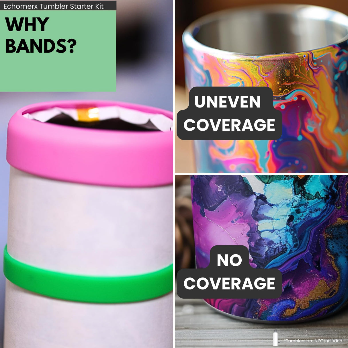 echomerx 30-Pcs Tumbler Sublimation Starter Kit - Heat Tape Dispenser, Sublimation Tapes, Gloves, Clamp, Sleeves, Bands, Cradle & More - Complete Bundle for Easy Sublimation on Blank Mugs & Tumblers echomerx