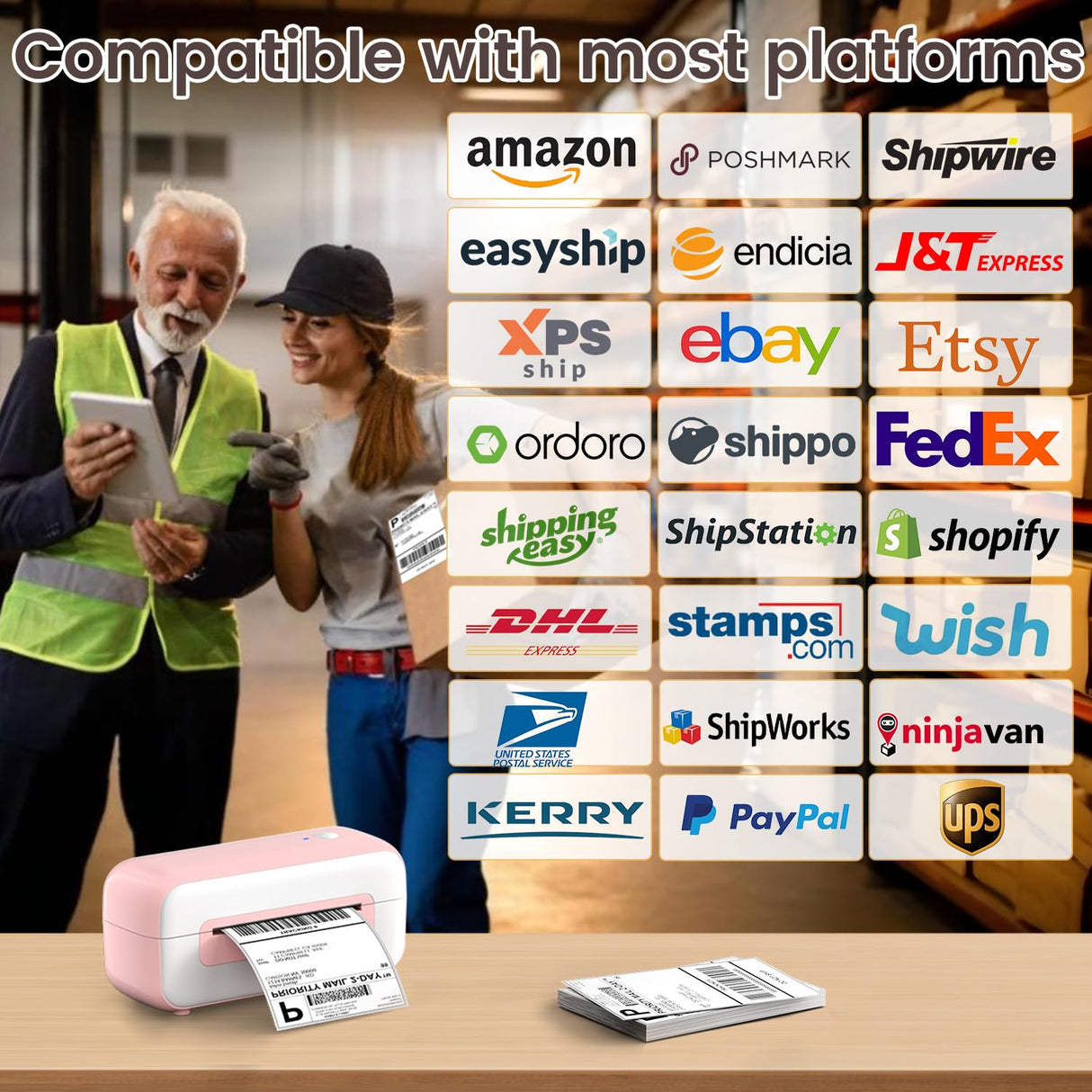 Phomemo Bluetooth Thermal Shipping Label Printer, 2025 Upgrade 4x6 Desktop Thermal Label Printer for Shipping Packages/Small Business/Office/Home, for Amazon, Ebay, Shopify, Etsy, UPS, FedEx - Pink Phomemo