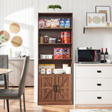 RWYHG 70in Tall Bookshelf 6 Tier Bookcase with Barn Doors and Adjustable Shelf, Brown Farmhouse Book Shelves with Storage Cabinet,Wood Floor Standing Display Bookshelve for Bedroom,Living Room,Kitchen RWYHG