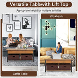 Tangkula Lift Top Coffee Table with Drawers, Multifunctional Pop-up Central Table with Lifting Tabletop, Concealed Compartment & 2 Folding Fabric Drawers, Home Living Room Furniture (Brown) Tangkula