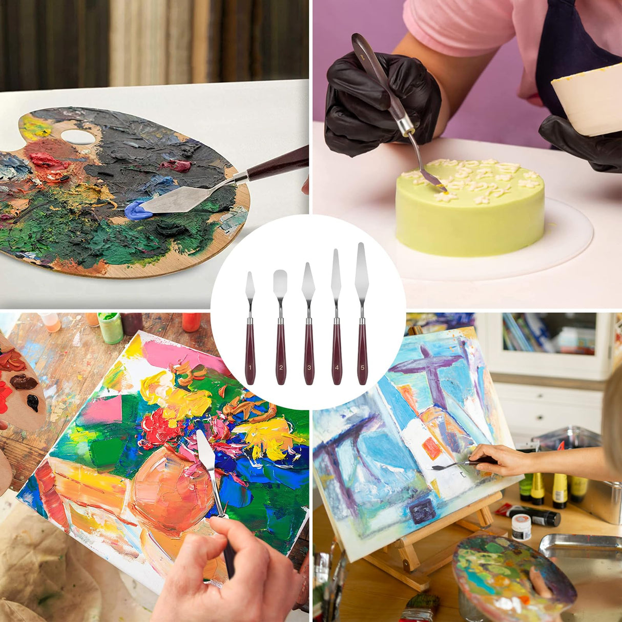 LIERFIS 11 Pcs Palette Knife Set, 5 Pcs Stainless Steel Palette Knives and 6 Pcs Plastic Scrapers, Painting Accessories for Oil Acrylic Canvas Painting Color Mixing Thick Paint Applications (Purple) LIERFIS