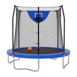 Skywalker Trampoline Outdoor Jump N' Dunk 8 FT, 12 FT, 15 FT, Round Outdoor Trampoline with Net, Trampoline Mat, and Basketball Hoop for Trampoline, ASTM Approval, 700 LBS Weight Capacity - Blue Skywalker Trampolines