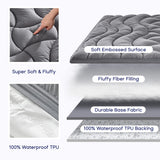 SLEEP ZONE Grey Waterproof Mattress Pad Full Size, Premium Soft Embossed Mattress Topper, Quilted Fitted Mattress Protector Cover with Elastic Deep Pocket (Grey, Full) SLEEP ZONE