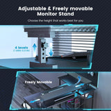 DOMICON Gaming Desk, 47 inch L Shaped Gaming Desk, Computer Desk with LED Lights & Adjustable Stand, Power Outlets, Storage Drawer, Reversible Gaming Desk with Shelves, Hook, Black Carbon Fiber DOMICON