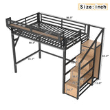 Bellemave Twin XL loft Bed with Storage Stairs, Wardrobe, Shelves, Metal Twin XL Size Loft Bed Frame for Adults, Kids, Teens, Black+Natural Wood Bellemave