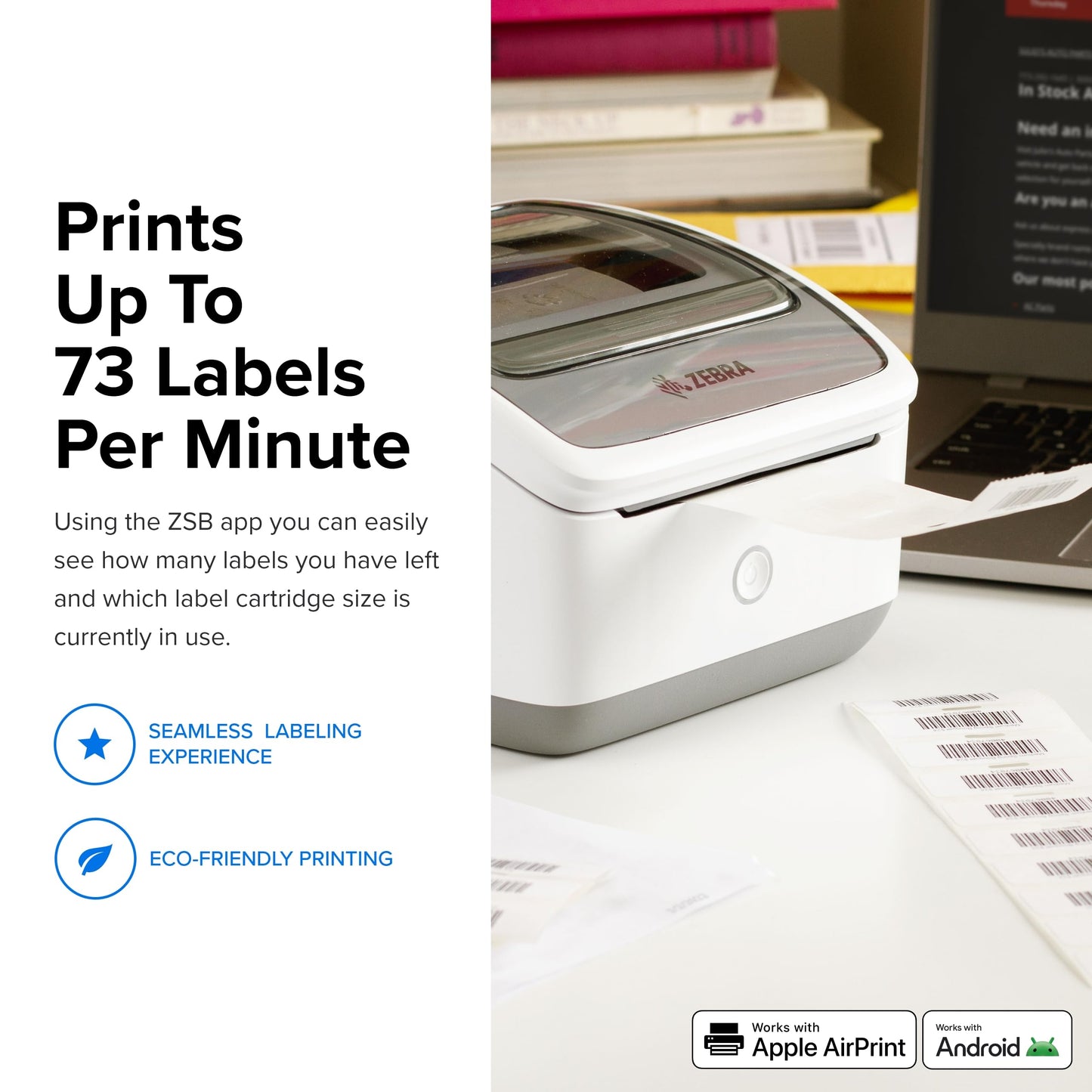 ZEBRA ZSB Series Thermal Label Printer 4" 300 dpi, Wi-Fi Printing, Supports UPS/USPS/FedEx, Barcodes, Custom & Shipping Labels, Print Anywhere, 4x6 Home & Office Shipping Label Printer