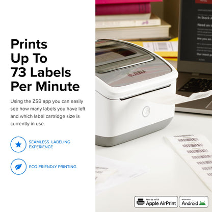 ZEBRA ZSB Series Thermal Label Printer 4" 300 dpi, Wi-Fi Printing, Supports UPS/USPS/FedEx, Barcodes, Custom & Shipping Labels, Print Anywhere, 4x6 Home & Office Shipping Label Printer