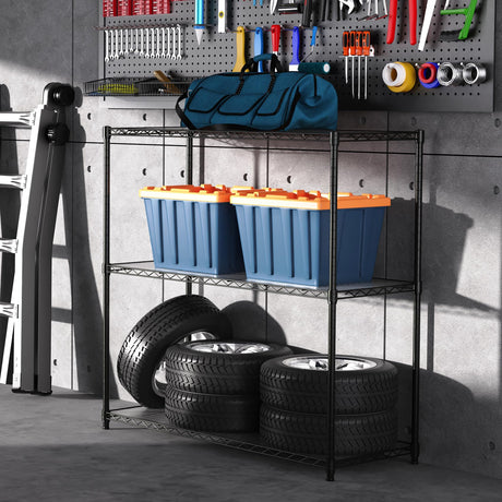 pouseayar Black NSF 3 Tier Metal Shelf Wire Shelving Unit, 1050lbs Heavy Duty Adjustable Storage Rack with Shelf Liners for Closet Kitchen Garage Basement Commercial Shelving - 48" H x 48" L x 18" D pouseayar