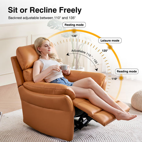 AIRSKY Genuine Leather Recliner Chair, Top Grain Leather, Italian Water-Washing Process, Wall Hugger Recliner Chair, for Living Room, Theater Seating, Bedroom. R1, Orangish Yellow AIRSKY