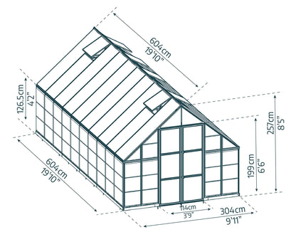 Palram - Canopia Balance Greenhouse Kit, 10'x20', UV Protected, Wind & Weather Resistant, Clear Polycarbonate Panels, Maintenance Free Outdoor Garden Stuff, Walk-in Silver Structure, 5 Year W - WoodArtSupply