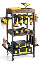 Famyards Power Tool Organizer with Wheels Tool Holder Drill Rack Shelf Rolling Cart Tool Box Utility Cart for Garage, Workshop Famyards