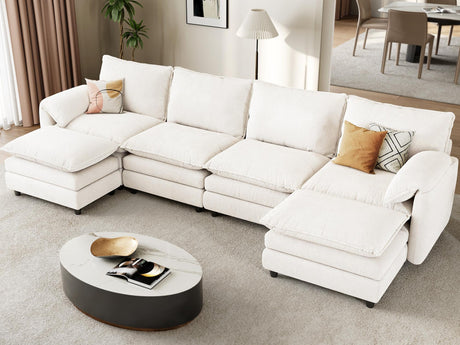 YITAHOME 142" Modular Sectional Sofa with Movable Ottoman, Modern U Shaped Couch with Pillow-Armrest, Velvet 6 Deep Seat Cloud Couch for Living Room Apartment Office, Beige YITAHOME