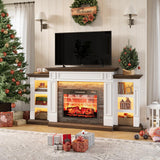 70" Electric Fireplace with Mantel, LED Fireplace TV Stand for TVs Up to 80 Inch, Farmhouse Entertainment Center with Storage, Realistic Stacked Stone Surround with Remote Control for Living Room LGHM