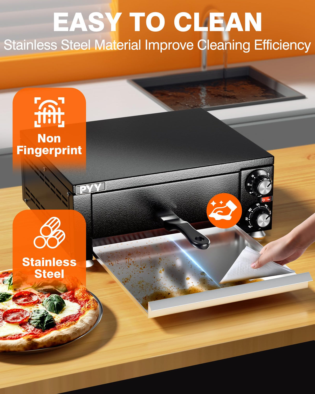 PYY Electric Pizza Oven Indoor Countertop Pizza Oven Commercial Pizza Maker Machine for Home with Timer Stainless Steel Pizza Cooker PYY