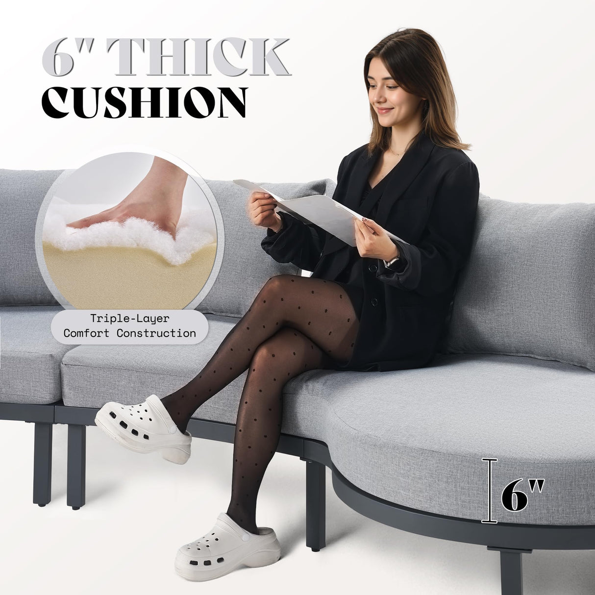 LUXOAK 10 Seats Aluminum Patio Furniture Set, Outdoor Modular Sectional Sofa with 6" Cushions, Curved All-Weather Conversation Set for Modern Backyard, Deck, or Poolside. LUXOAK