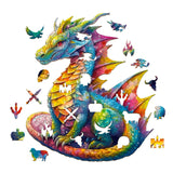 Woodemon Wooden Puzzles for Adults, Dragon Wooden Jigsaw Puzzles Kids, (M-200pcs) Unique Shaped Animal Wood Puzzles, Wooden Animal Puzzles for Adults and Kids Family Christmas Puzzle 12.2 * 10.5in Woodemon
