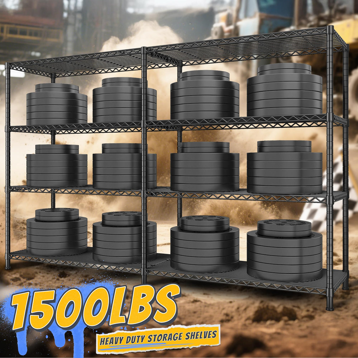 REIBII 72.8" W Storage Shelves Load 1500LBS, 4 Tier Metal Shelving Unit Wire Shelving for Storage Rack Heavy Duty Metal Shelves for Garage Pantry Kitchen, 17.7" D x 72.8" W x 59" H REIBII