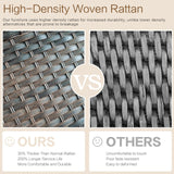 XTWEEX 7 Pieces Outdoor Patio Furniture Conversation Set Rattan Wicker with Fire Pit Table, 3 Seat Sofa, 2 Swivel Rocker Chairs, 2 Ottomans and 1 Side Table for Yard Backyard BNB (Brown/Navy Blue) XTWEEX