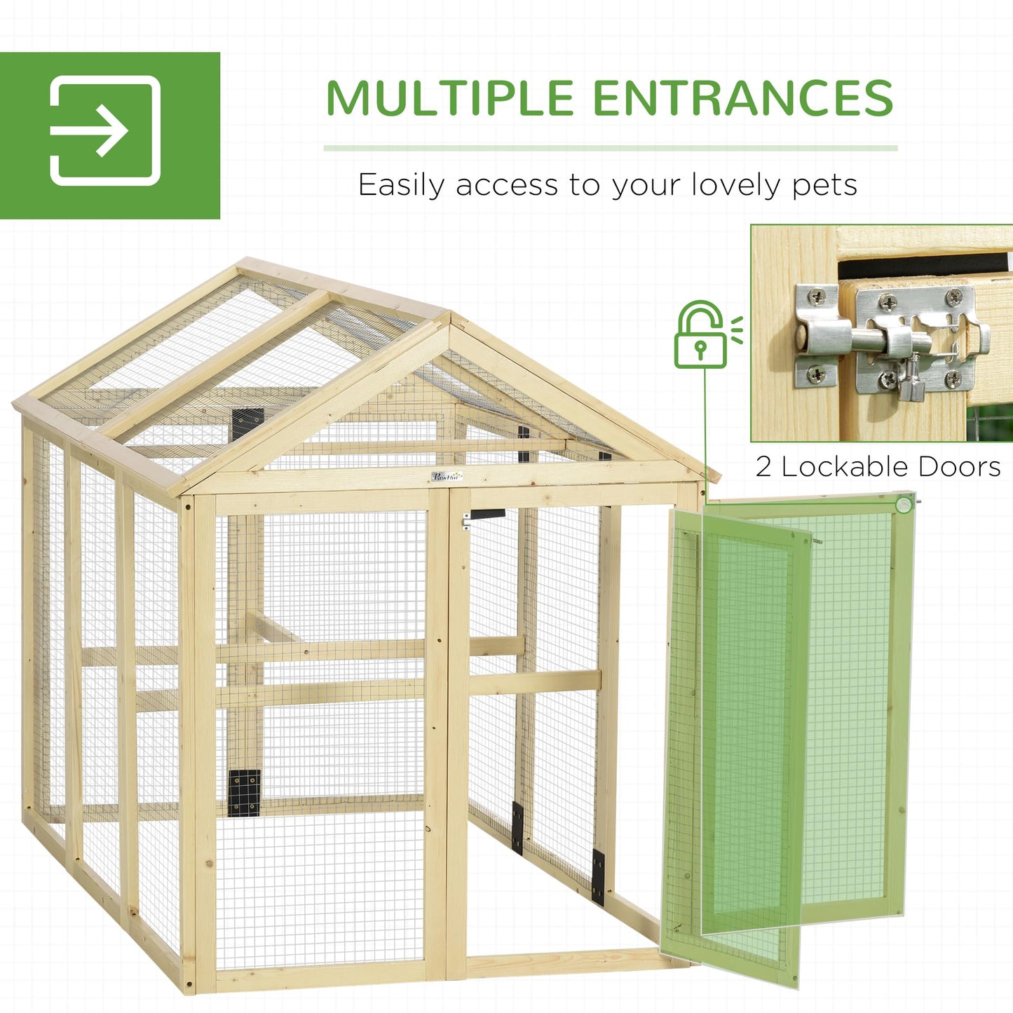 PawHut Chicken Run, Wooden Large Chicken Coop, Combinable Design with Perches & Doors for Outdoor, Backyard, Farm, 4.6' x 2.8', Nature Wood - WoodArtSupply