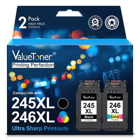 Valuetoner 245XL Ink Cartridge Replacement for Canon 245XL246XL Combo Pack PG-245XL CL-246XL for Pixma TR4520 TR4527 MG2522 MG2520 MX490 MX492 TS202 TS302 TS3320 MG2920 Printer (Black, Color) Valuetoner