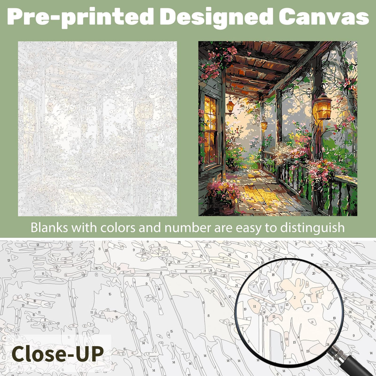 Ceiomez Landscape Paint by Numbers Kit for Adults, Scenery Paint by Number, Porch with Lights Paint by Numbers for Adults for Gift Home Wall Decor 16x20in Ceiomez