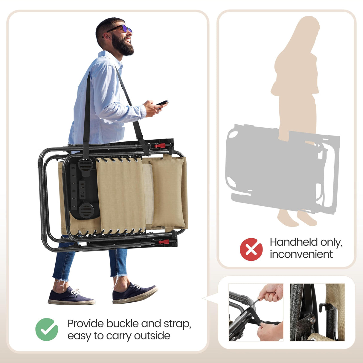 Yaheetech 3PCS Zero Gravity Recliner Portable Outdoor Reclining Chair Set w/Side Table Folding Chaise Lounge Chairs for Patio Beach Deck Garden Pool Beige Yaheetech