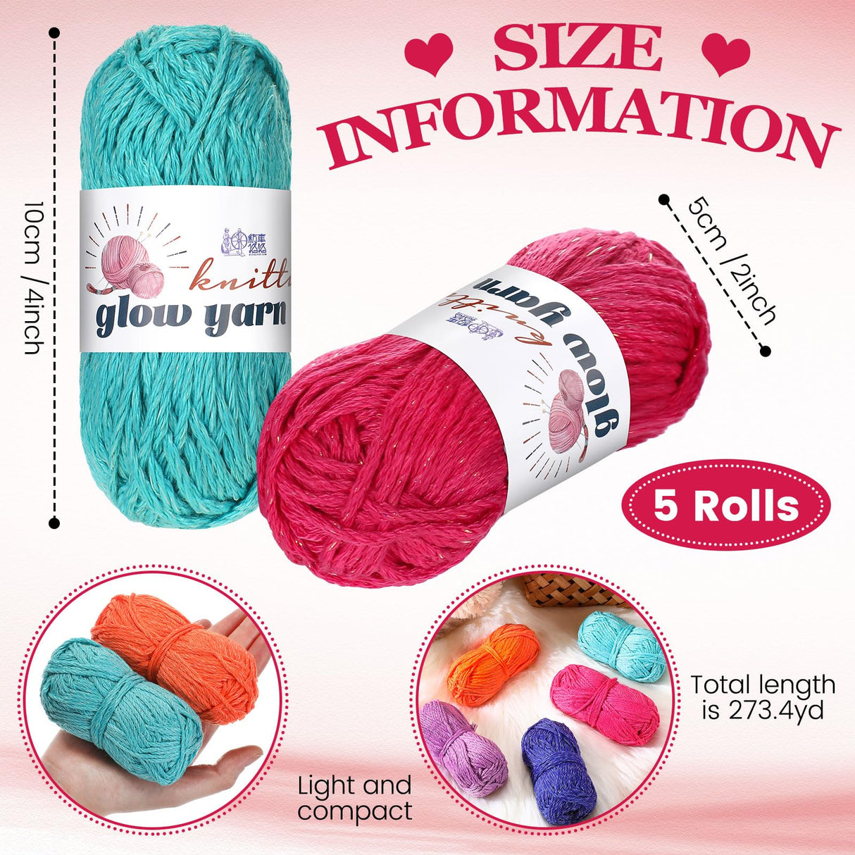 WILLBOND 5 Rolls Glow in The Dark Yarn Luminous Crochet Yarn for Crocheting DIY Knitting Glow Fingering Sewing Supplies for Arts Crafts Sewing Party Supplies, 54.7 yd Per Roll (Elegant Colors) WILLBOND