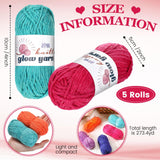 WILLBOND 5 Rolls Glow in The Dark Yarn Luminous Crochet Yarn for Crocheting DIY Knitting Glow Fingering Sewing Supplies for Arts Crafts Sewing Party Supplies, 54.7 yd Per Roll (Elegant Colors) WILLBOND