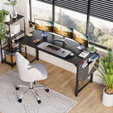 OLIXIS Computer Desk 63 Inch Home Office Work Study Writing Student Kids Bedroom Wood Simple 2 Person PC Table with Storage Bag & Headphone Hooks, Modern Black OLIXIS