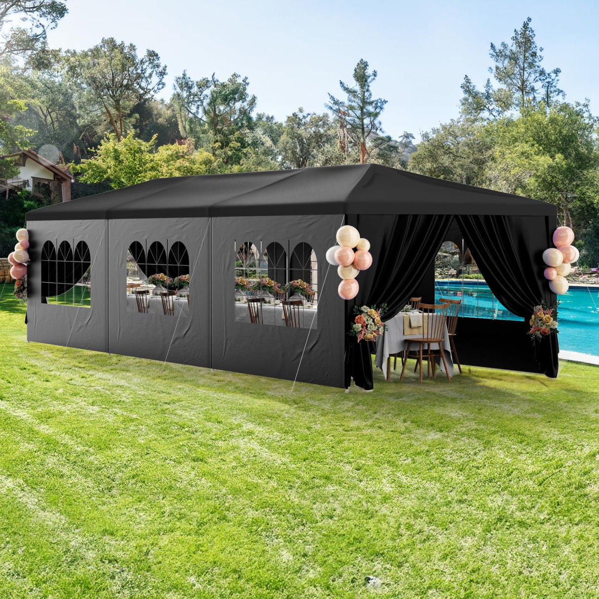 susici 10x30 Black Outdoor Party Tent with 8 Removable Sidewalls Outdoor Tents for Parties Gazebo Canopy Tent Event Tent for Wedding, Birthday, Garden Parties and Backyard Patio BBQ Camping susici