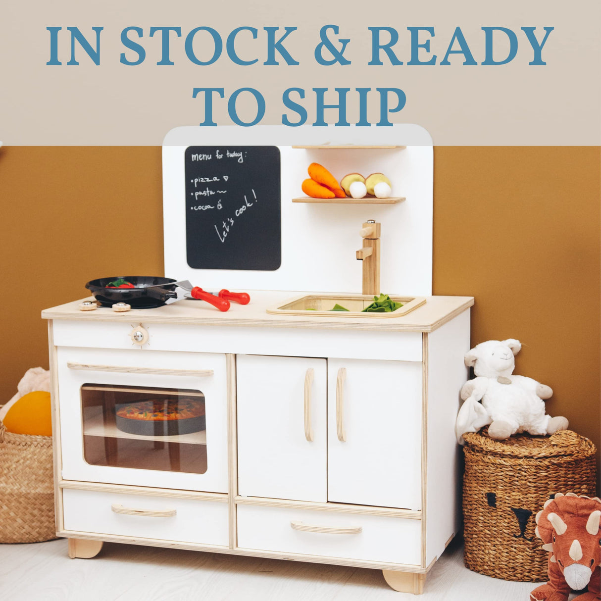 Kids Pretend Play Kitchen Wooden Montessori Playroom Furniture Nursery Decor Birthday Gift for Toddler Girl Wood Natural Baby Neutral Room (Natural) Enjoy The Wood