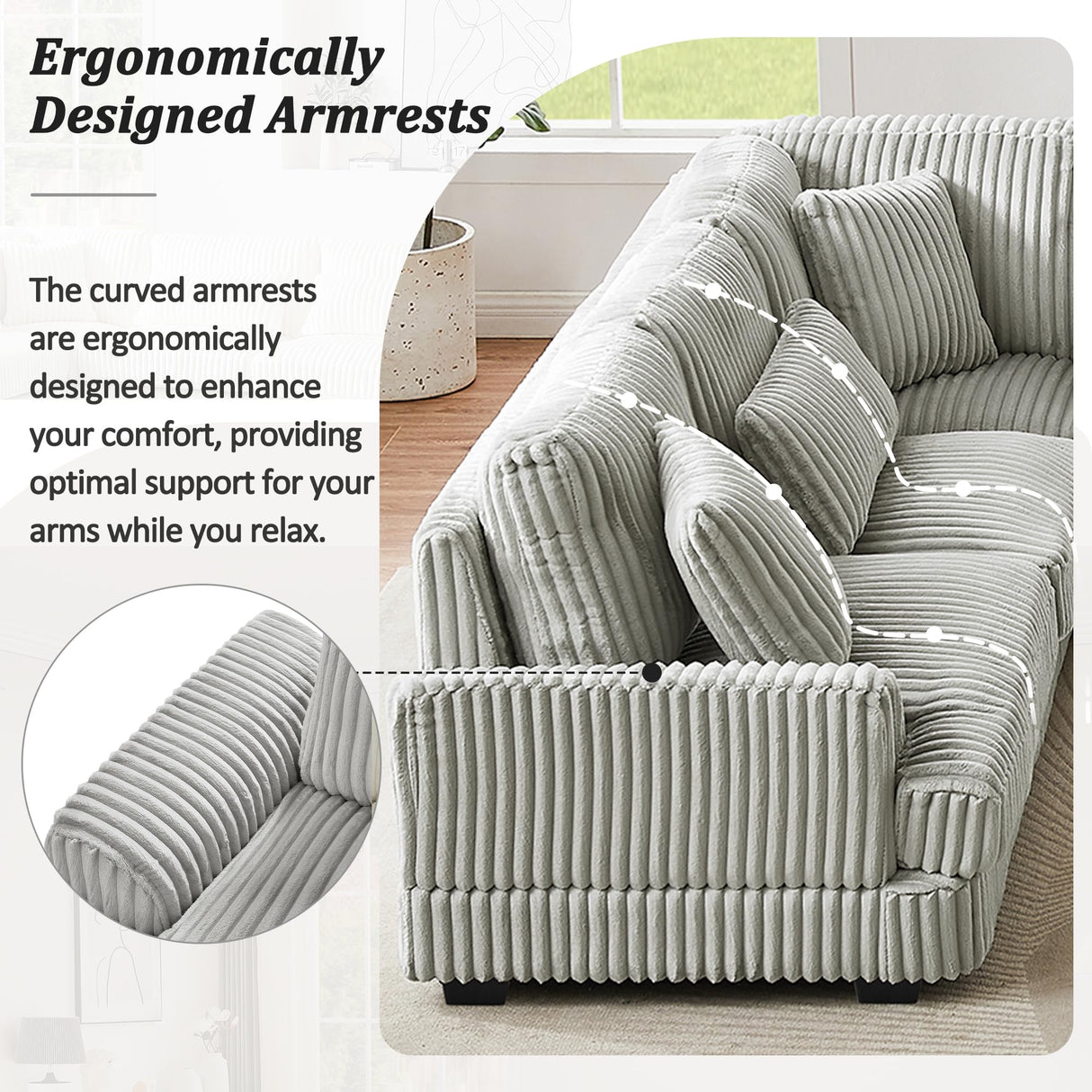 Oversized U-Shaped Sectional Sofa Modern Living Room Couch Upholstered in Soft Corduroy with a Chaise Lounge Merax