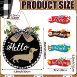 Glenmal 16 Pcs Seasonal Dachshund Door Decor for All Season and Holiday Hanging Cute Christmas Dachshund Welcome Sign Rustic Wooden Farmhouse Front Door Signs Outdoor(Black with Plaid Frame) Glenmal